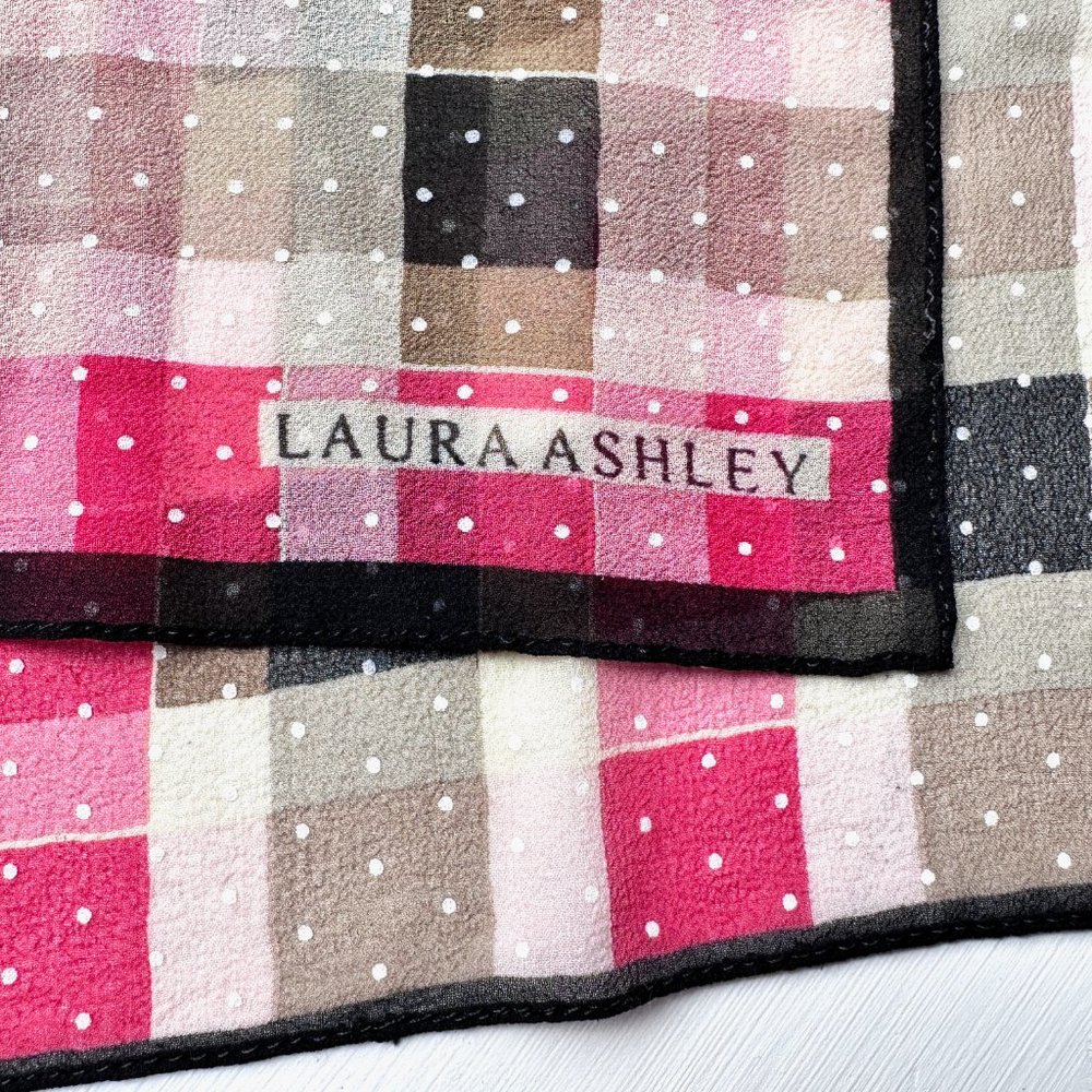 Vintage LAURA ASHLEY Square checkered polka dot scarf 100% silk